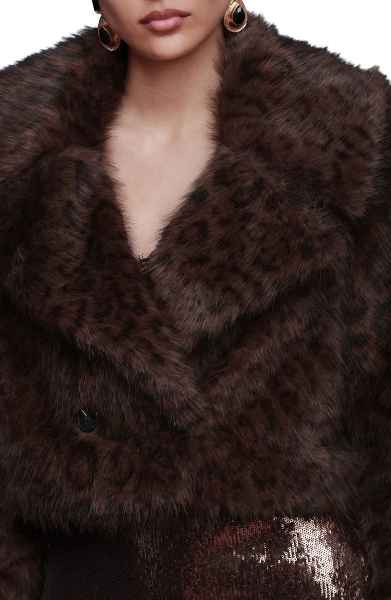 Avec Les Filles Stripe Faux Fur Crop Jacket, Alternate, color, Cafe Leopard