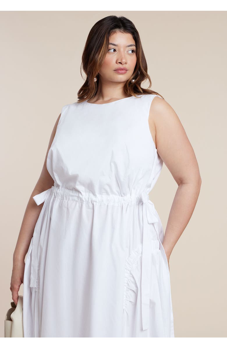 ELOQUII Cinch Waist Poplin Midi Dress, Alternate, color, Bright White