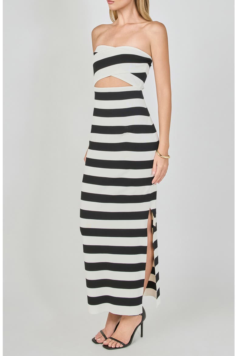 Striped Cutout Knit Maxi Dress, Alternate, color, BLACK/ WHITE