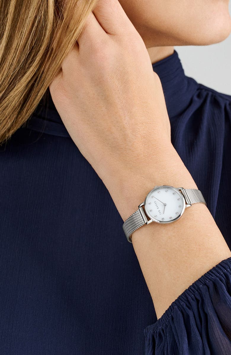 Ted Baker Classic Chic Mother-of-Pearl Mesh Bracelet, 28mm, Alternate, color, Stainless Steel