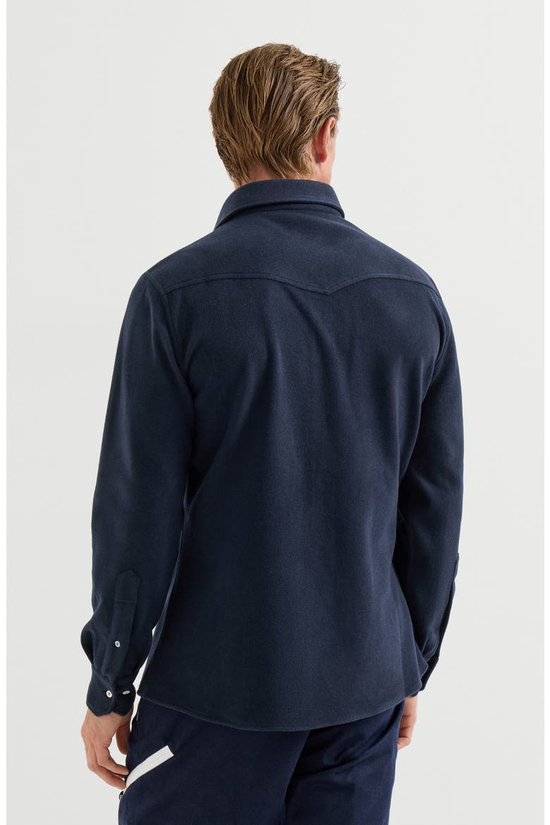 Techno cashmere and cotton western shirt, Alternate, color, Navy Blue