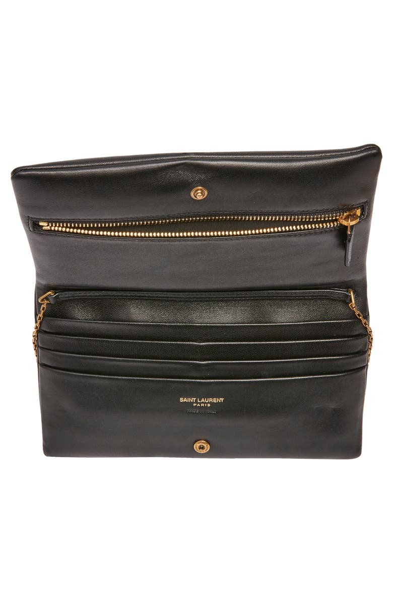 Saint Laurent Large Leather Wallet on a Chain, Alternate, color, Nero