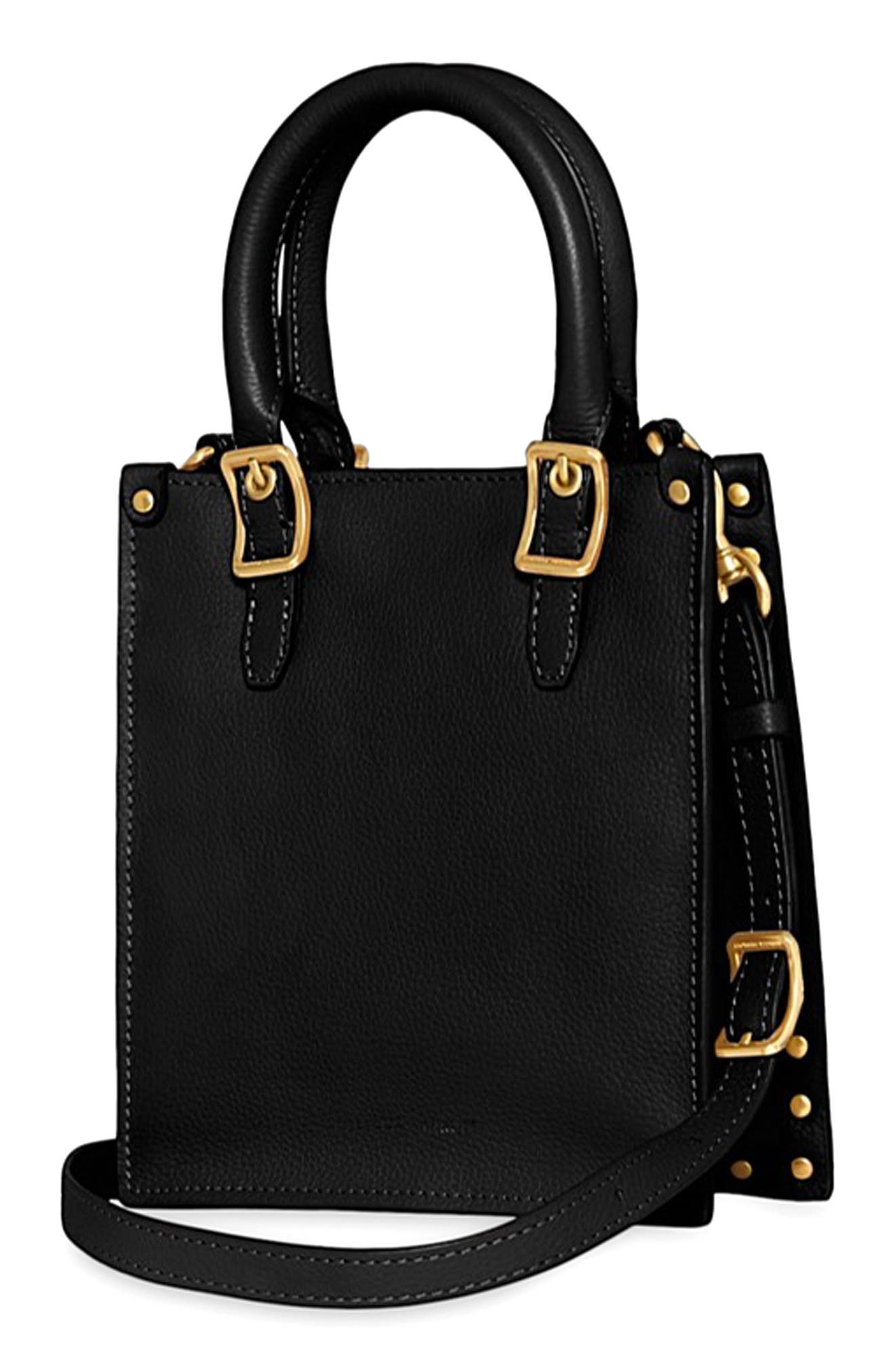 Rebecca Minkoff Mini Studded Leather Tote, Alternate, color, Black