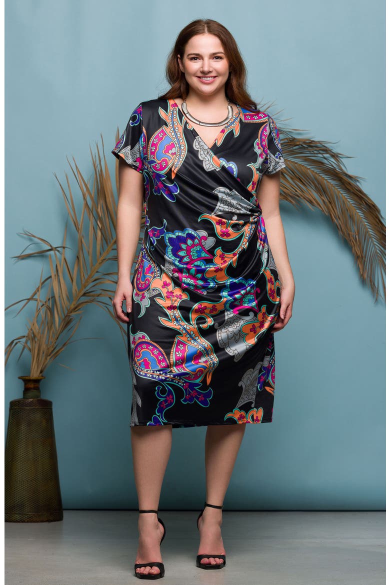 Paisley Floral Wrap Front Knit Midi Dress, Alternate, color, BLACK MULTI