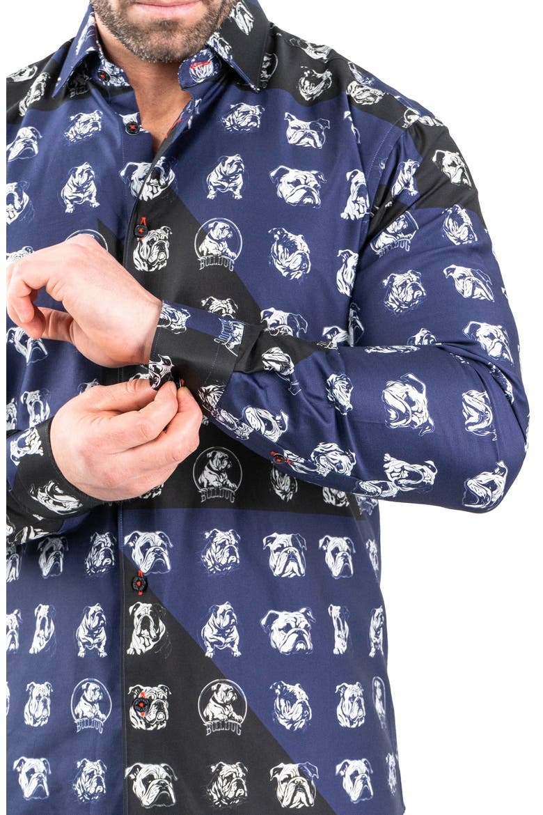 Fibonacci Bulldog Print Contemporary Fit Button-Up Shirt, Alternate, color, BLUE