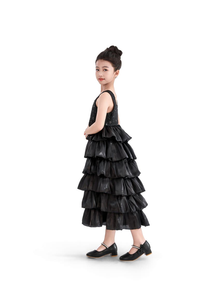 Ruffle Tiered Gala Dress, Alternate, color, Black