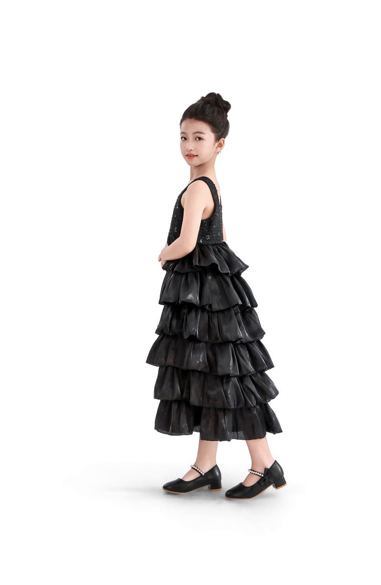 Tulleen Ruffle Tiered Gala Dress, Alternate, color, Black