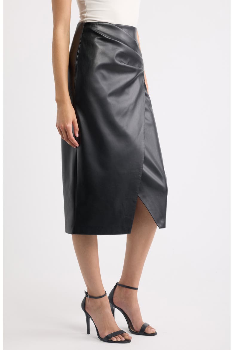 Amelia Faux Leather Faux Wrap Skirt, Alternate, color, NOIR