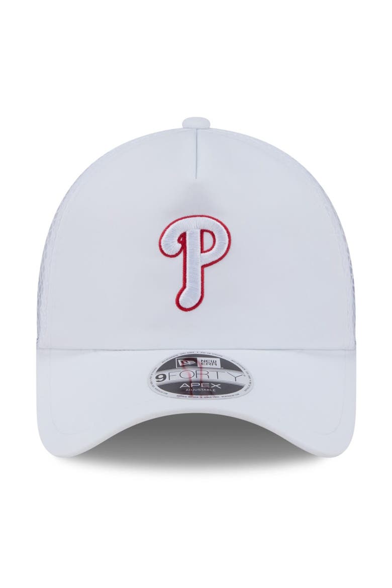 Men's New Era White Philadelphia Phillies 2026 Batting Practice Apex 9FORTY Adjustable Trucker Hat, Alternate, color, White