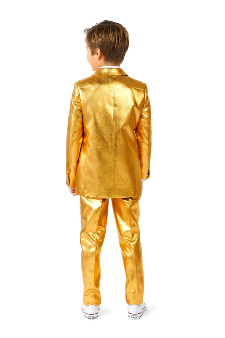 Kids' Groovy Golden Metallic Two-Piece Suit & Tie, Alternate, color, GOLD