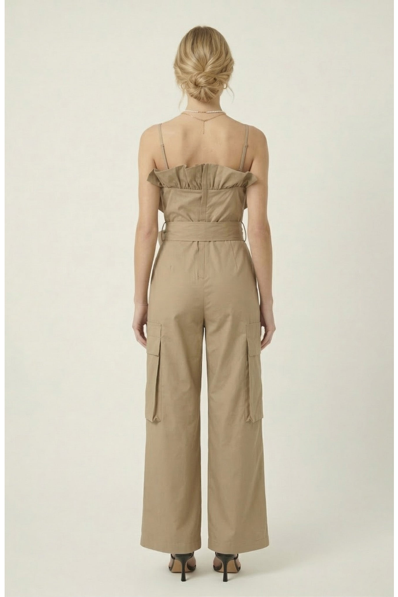Off Shoulder Cargo Jumpsuit, Alternate, color, Beige