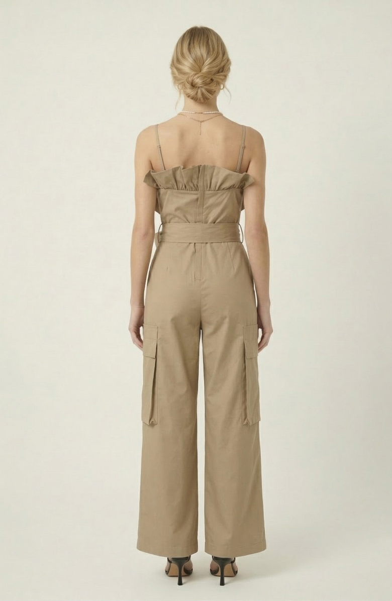 Modenaire Off Shoulder Cargo Jumpsuit, Alternate, color, Beige