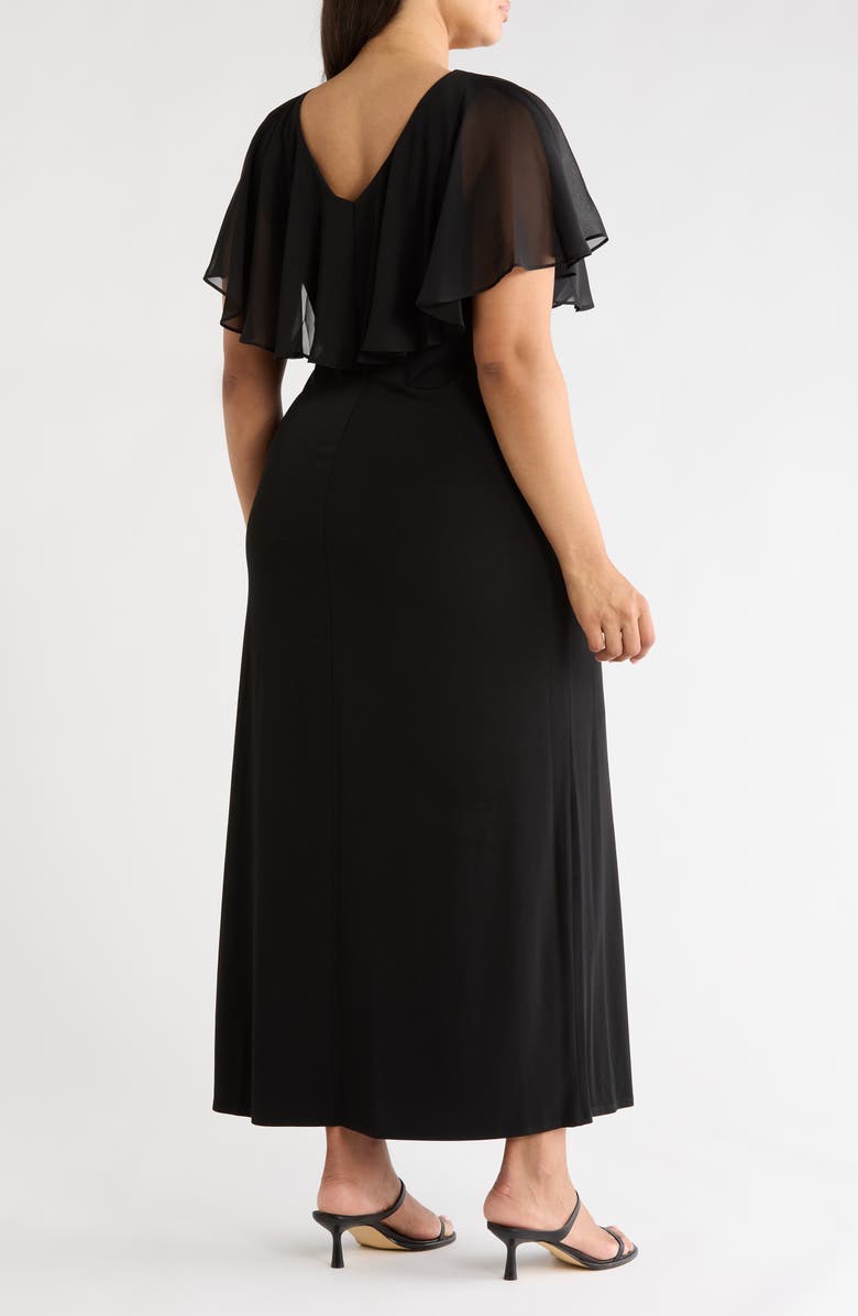 Connected Apparel Chiffon Flutter Sleeve Gown, Alternate, color, Black
