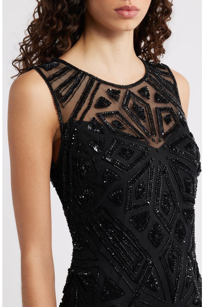 Geometric Beaded Sleeveless Gown, Alternate, color, BLACK 001
