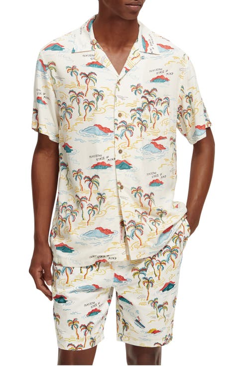 Trim Fit Short Sleeve Button-Up Camp Shirt