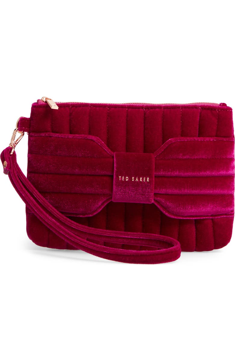 Ted Baker London Junie Bow Quilted Velvet Wristlet, Main, color,