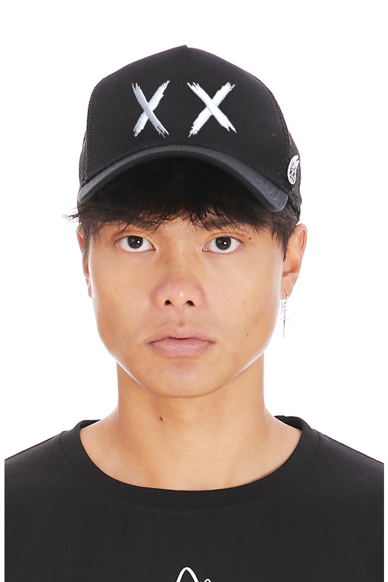 Embroidered Mesh Back Trucker Cap, Alternate, color, BLACK
