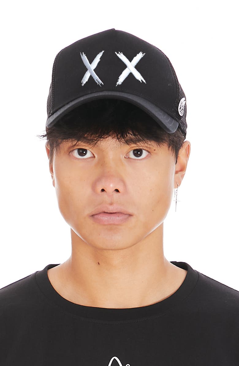 Cult of Individuality Embroidered Mesh Back Trucker Cap, Alternate, color, Black