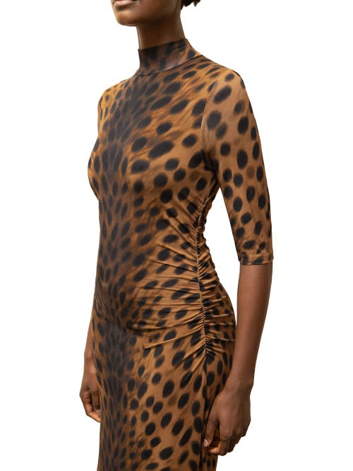 Ro&zo Mock Neck Jersey Dress In Brown
