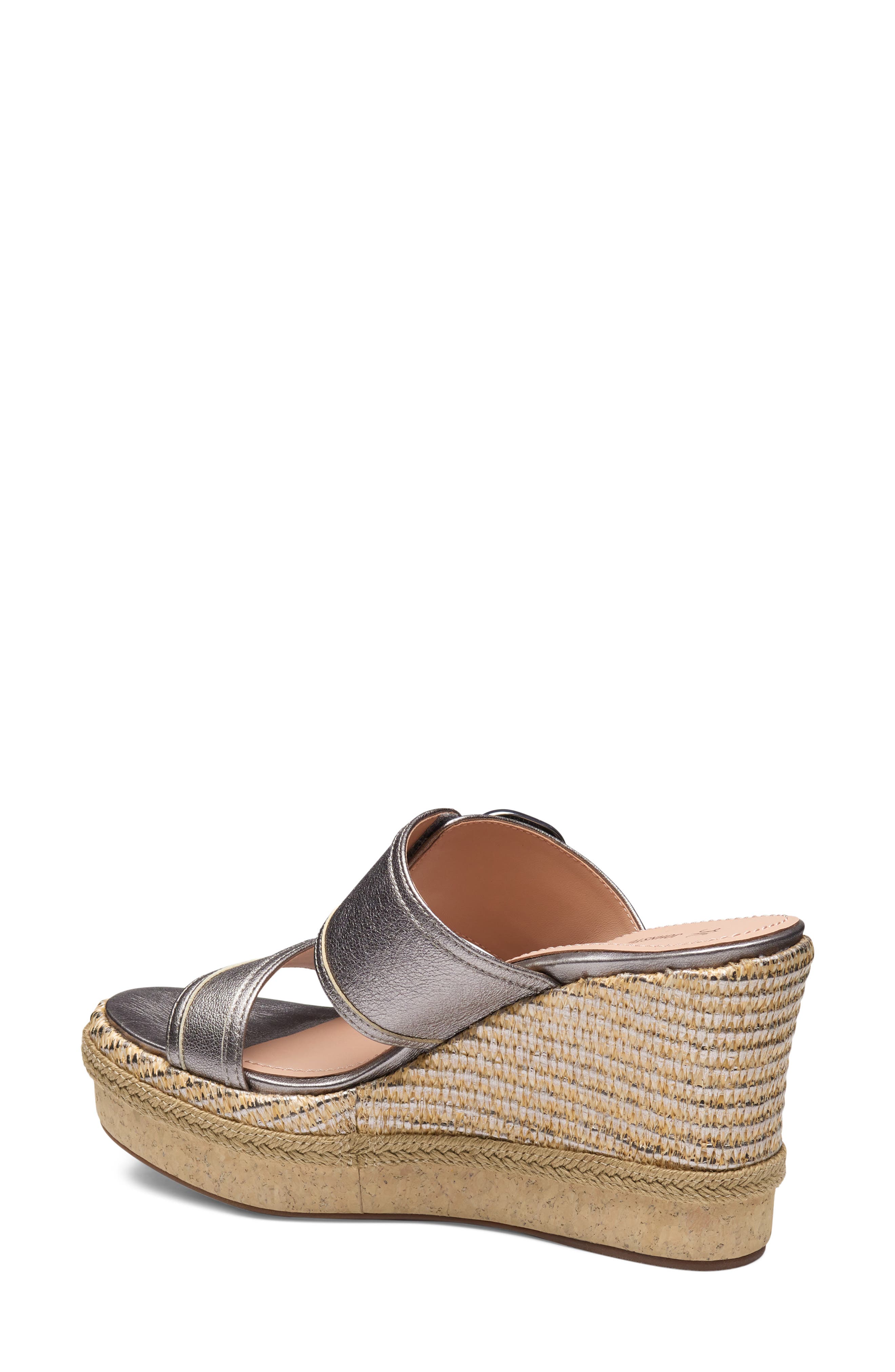 Johnston & Murphy Addison Buckle Platform Wedge Slide Sandal, Alternate, color, Light Bronze Sheepskin