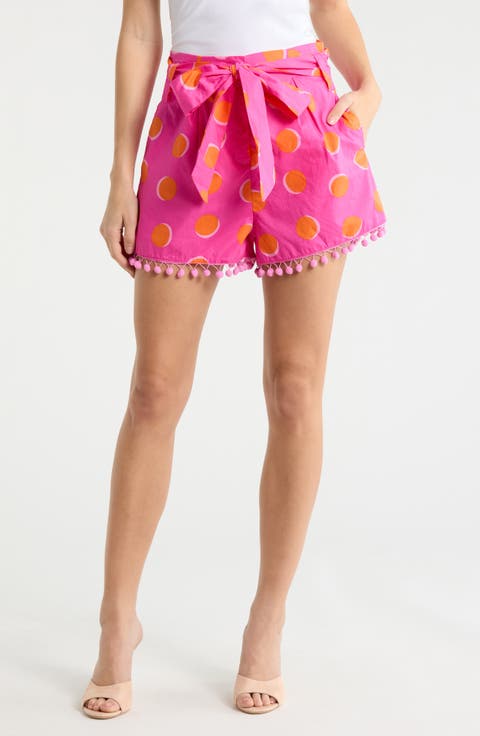 Rosy Polka Dot Pompom Cotton Shorts