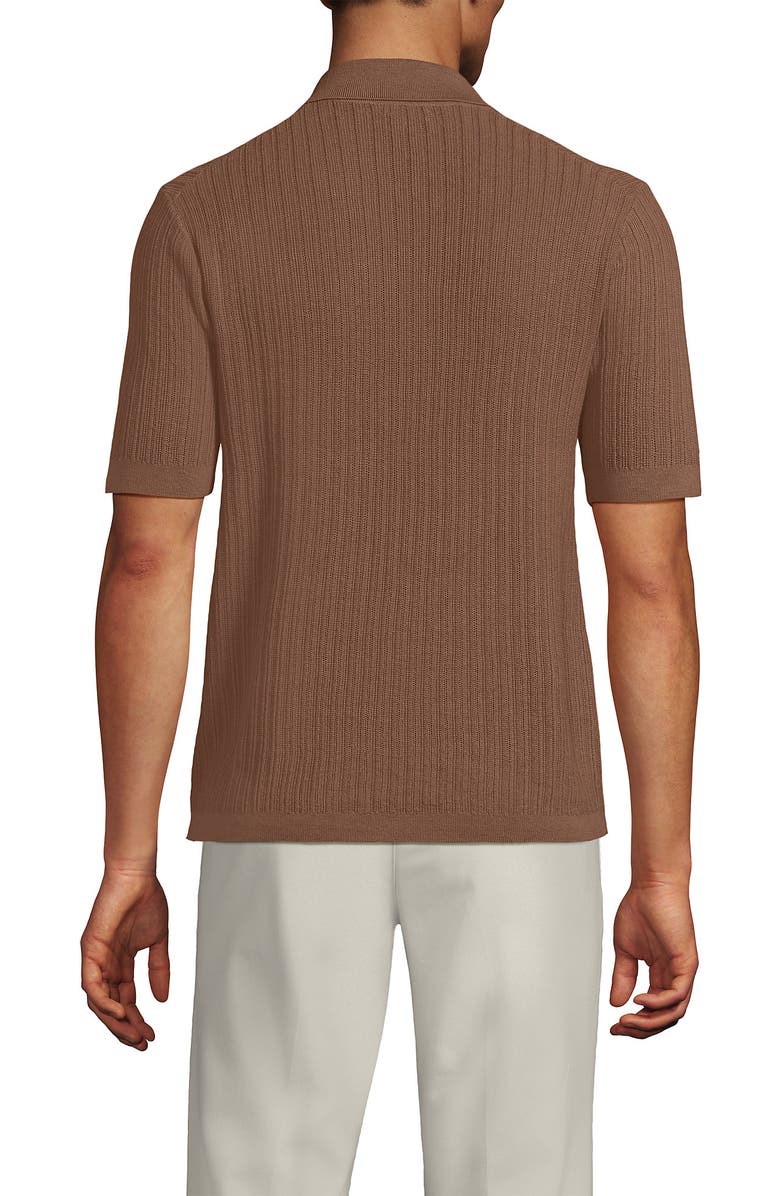 Lands' End Short Sleeve Lightweight Button Through Polo, Alternate, color, Dark Jute Brown
