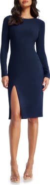 Dress the Population Nadia Long Sleeve Scoop Back Midi Dress