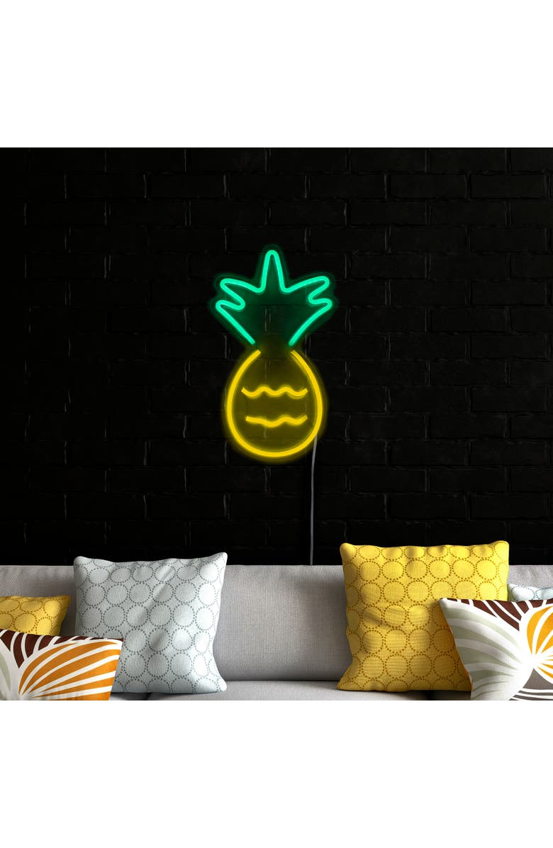 Northlight LED Pineapple Neon Lighted Wall Art - 16" - Yellow and Green, Alternate, color, Yellow