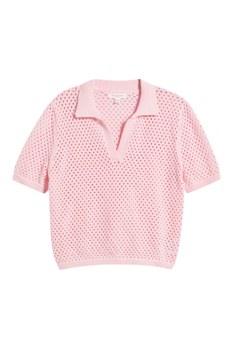 Tae Short Sleeve Open Knit Polo Sweater, Alternate, color, PETAL PINK