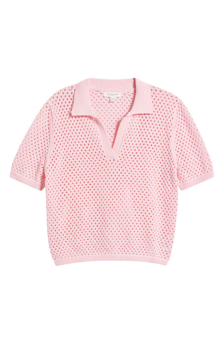 beachlunchlounge Tae Short Sleeve Open Knit Polo Sweater, Alternate, color, Petal Pink