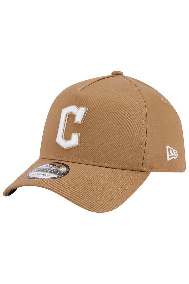 Men's New Era Khaki Cleveland Guardians A-Frame 9FORTY Adjustable Hat, Main, color, Khaki