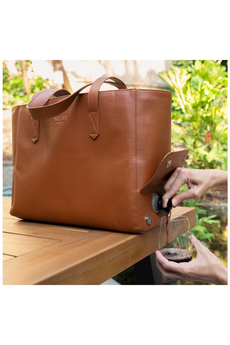 Insulated Wine Tote with Spout, Alternate, color, BROWN
