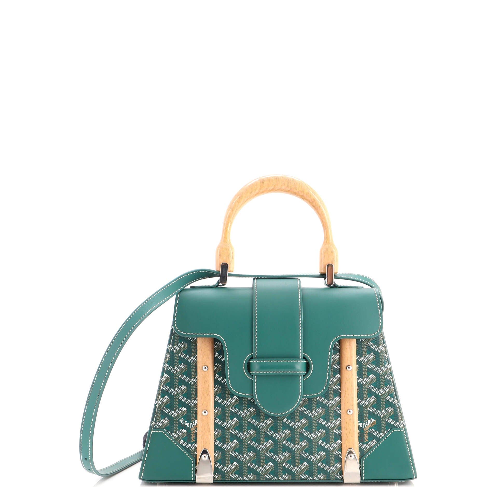 Saigon Top Handle Bag Coated Canvas with Leather PM, Main, color, Green