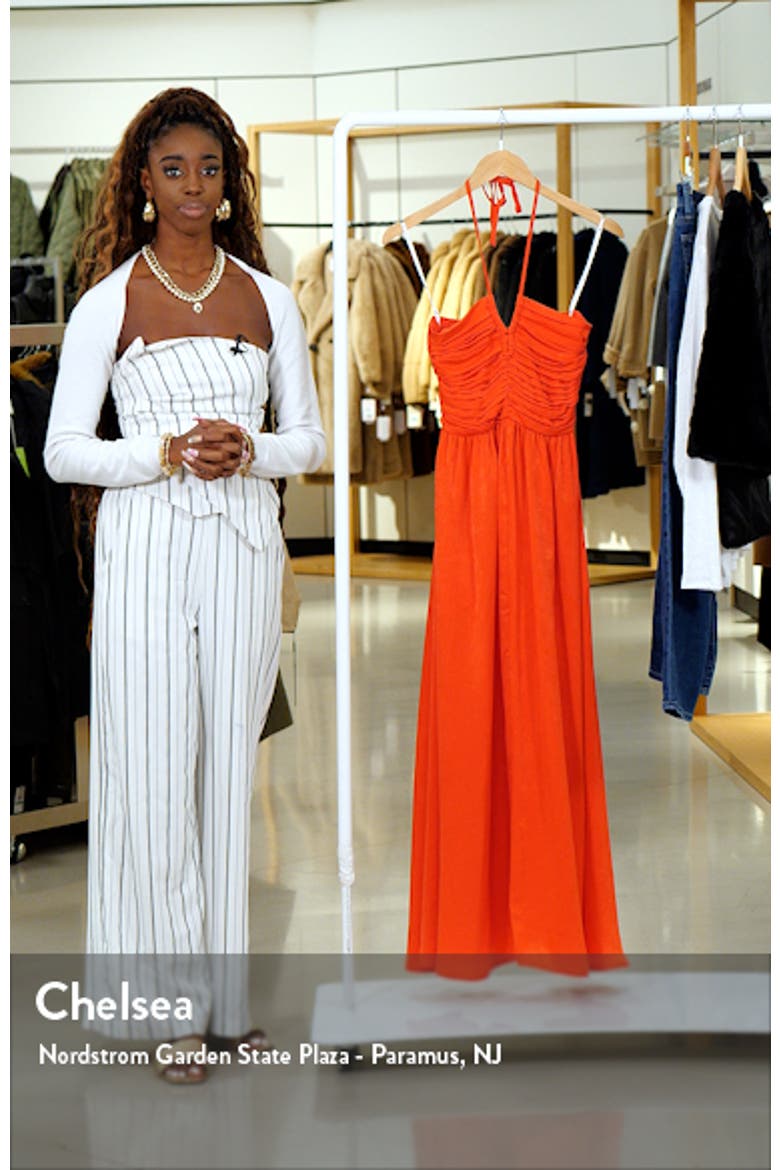 Ruched Halter Satin Maxi Dress video