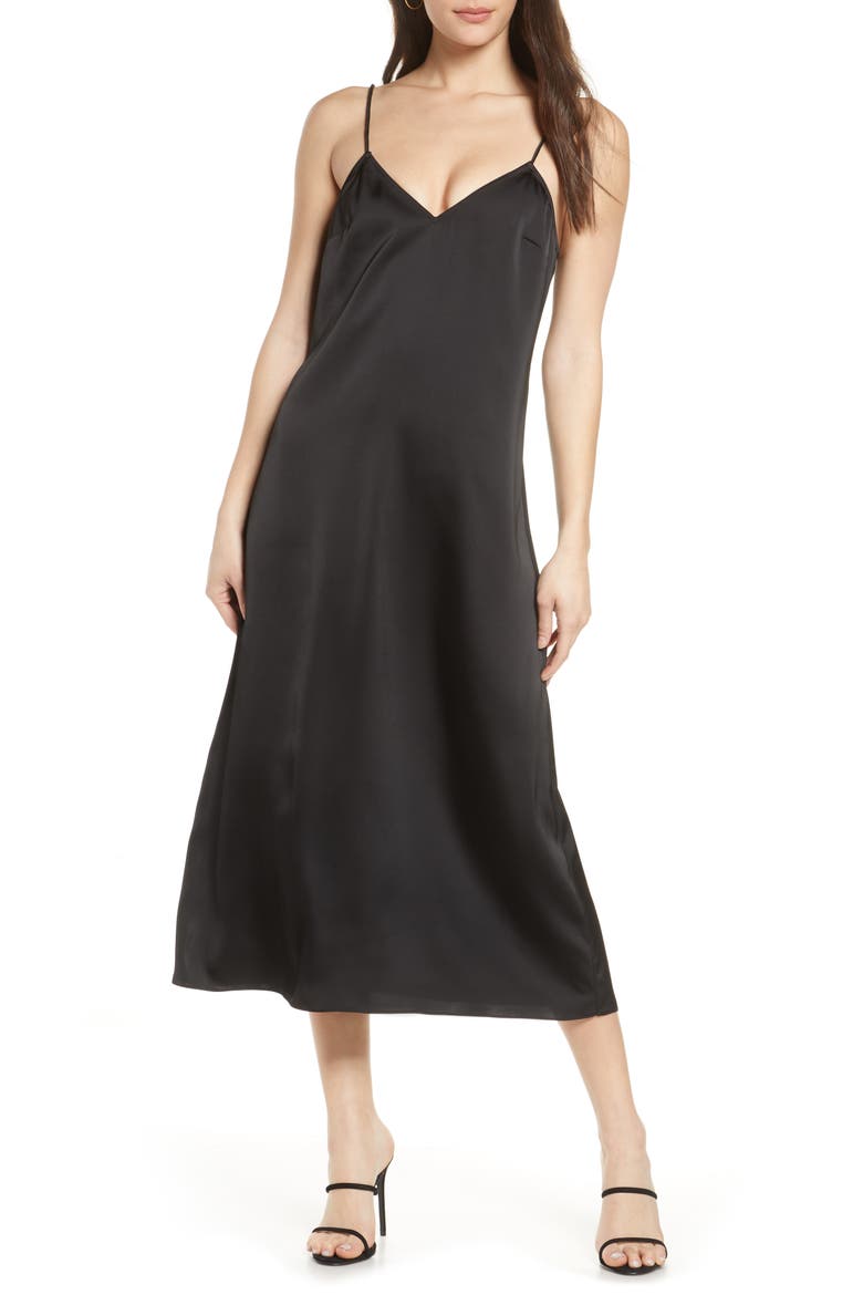 Stretch Satin Slipdress, Main, color, BLACK