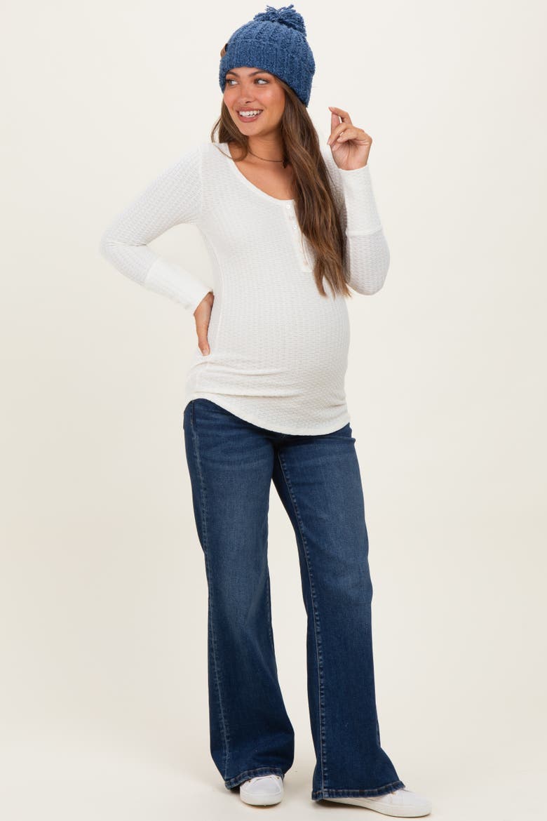 Dark Wash Relaxed Wide Leg Maternity Jeans, Alternate, color, Navy Blue
