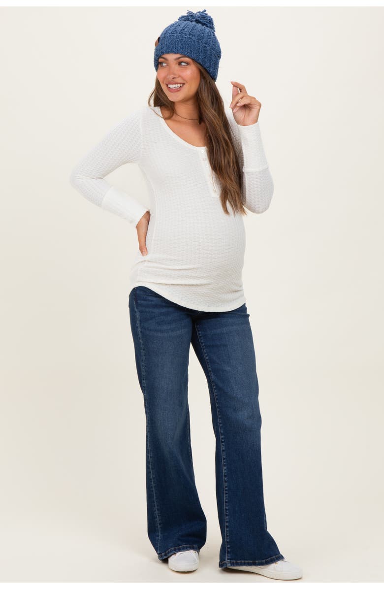 PinkBlush Dark Wash Relaxed Wide Leg Maternity Jeans, Alternate, color, 