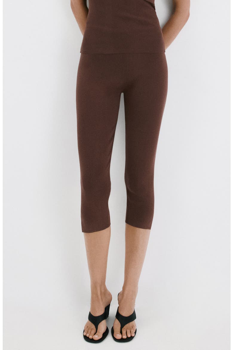 Slit Hem Crop Leggings, Main, color, CHOCOLATE