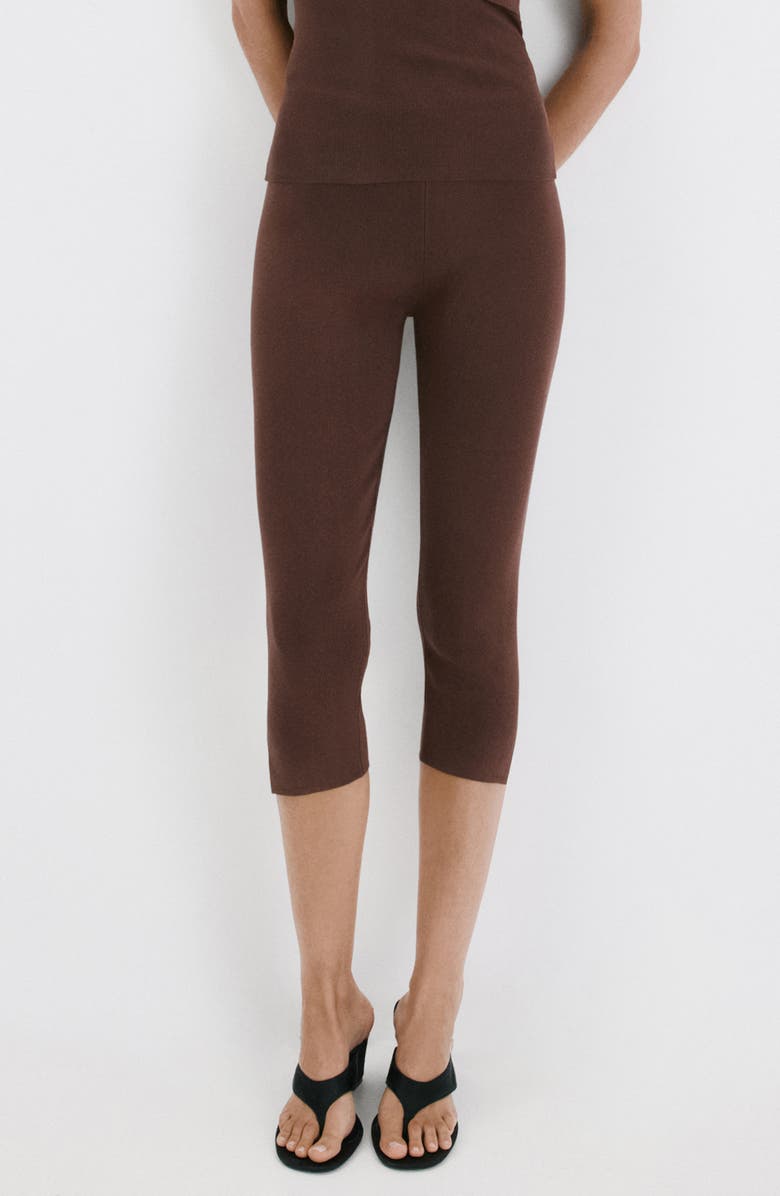 MANGO Slit Hem Crop Leggings, Main, color, 
