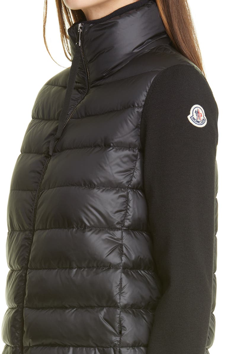 Moncler Quilted Down & Wool Short Cardigan, Alternate, color, 