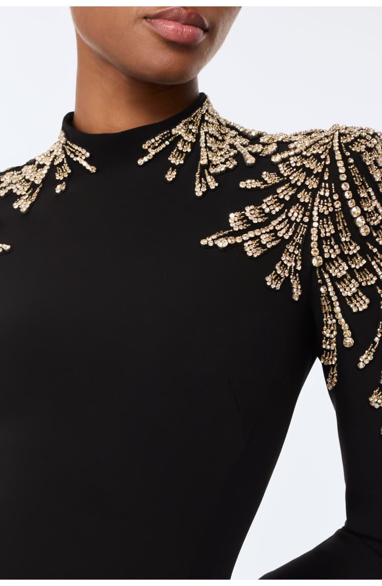 Jenny Packham Cobra embellished-shoulders mock-neck maxi dress, Alternate, color, Liquorice