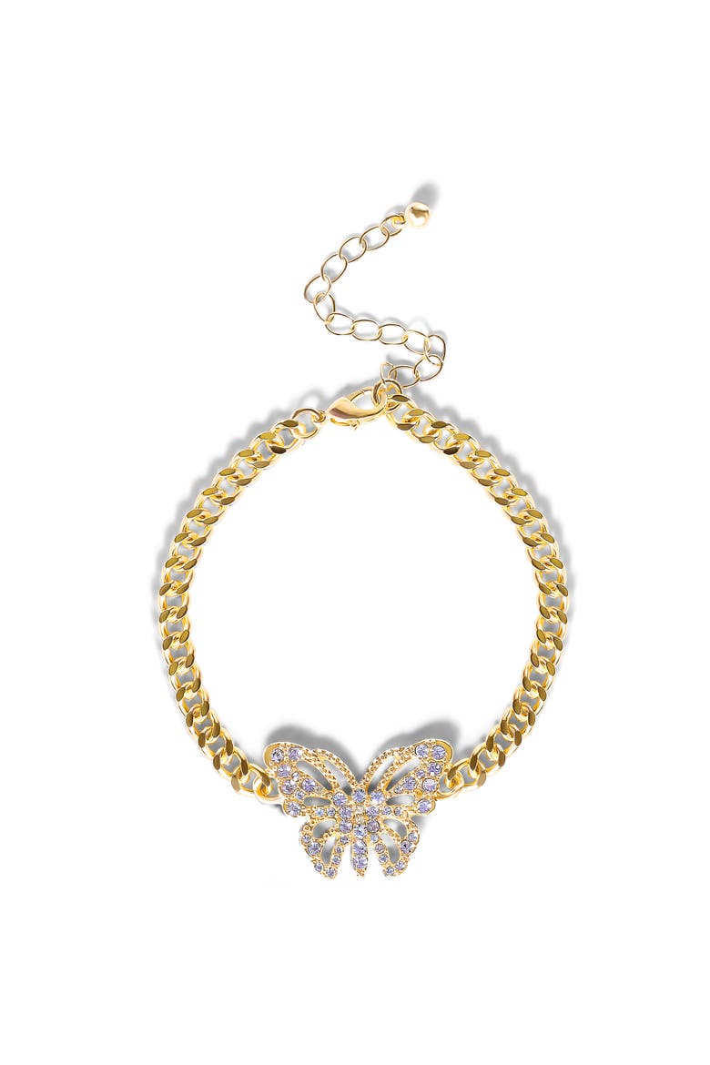 Gold-Tone Butterfly Crystal Chain Bracelet, Main, color, Gold