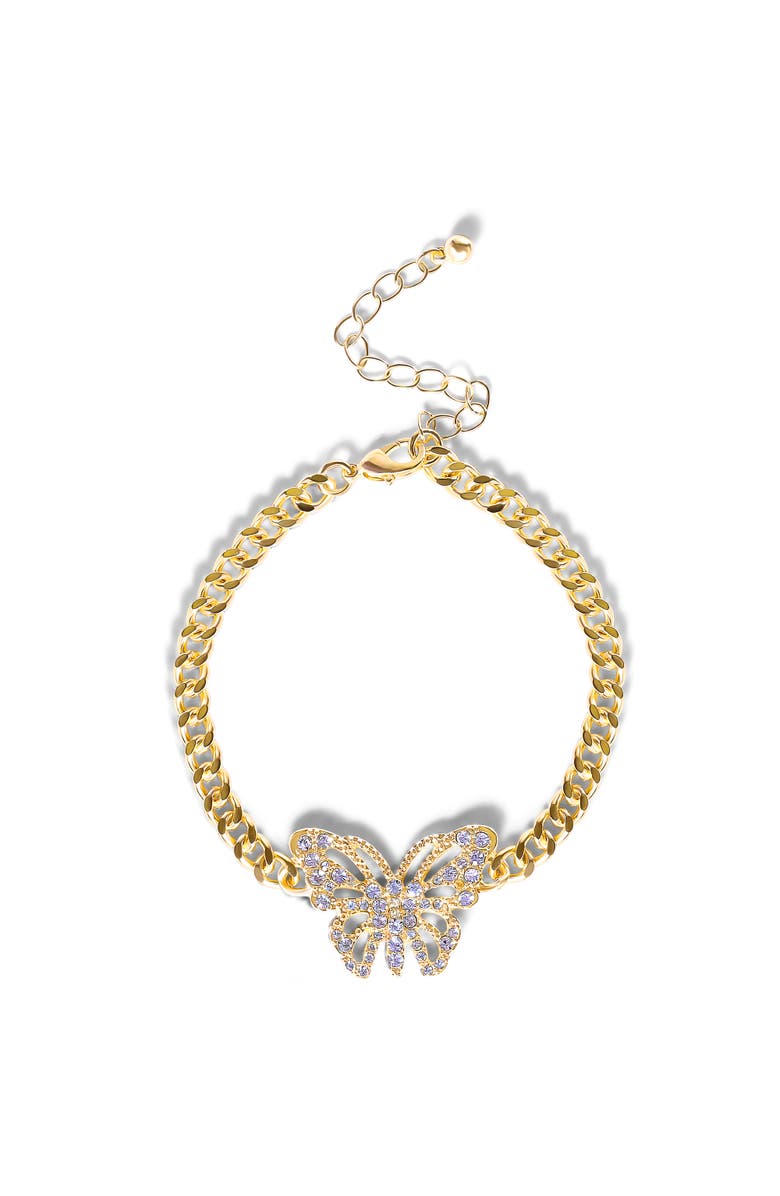 Jessica Simpson Gold-Tone Butterfly Crystal Chain Bracelet, Main, color, Gold