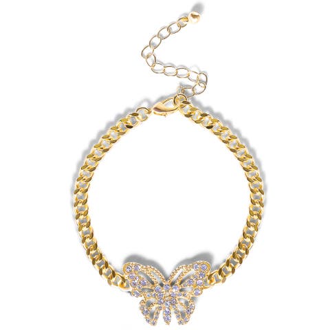 Gold-Tone Butterfly Crystal Chain Bracelet