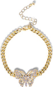 Jessica Simpson Gold-Tone Butterfly Crystal Chain Bracelet