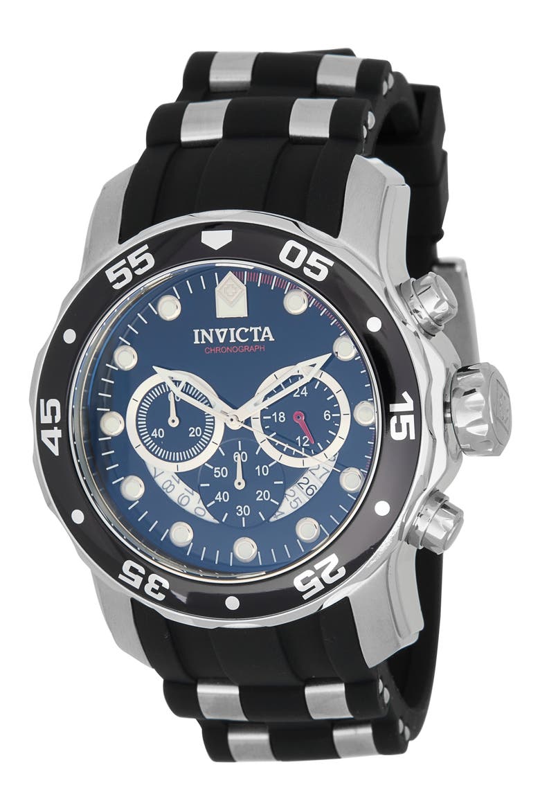 Pro Diver Quartz Silicone & Stainless Steel Watch, 48mm, Main, color, BLACK