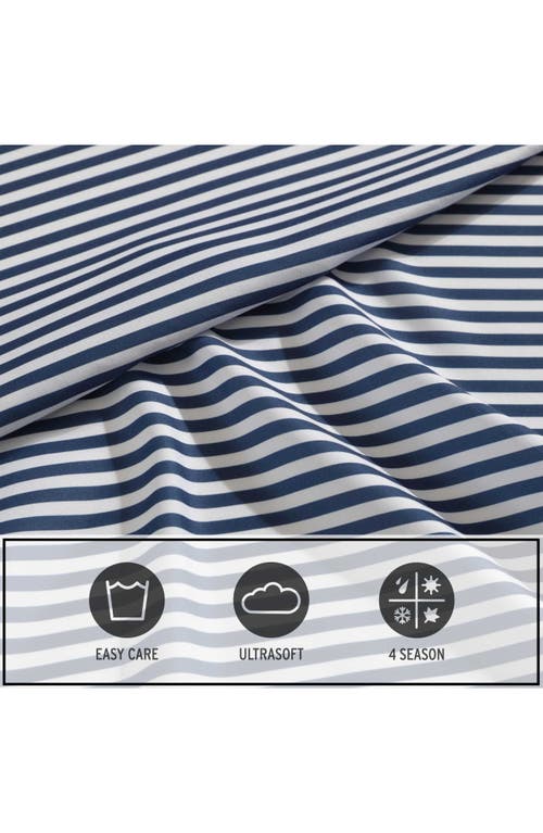 Eddie Bauer Vivid Stripe Microfiber Sheet Set In White/moon Blue