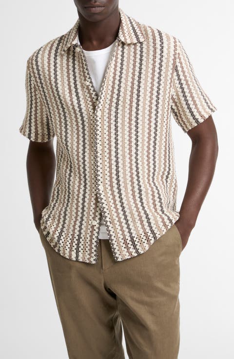 Beach Stripe Short Sleeve Button-Up Shirt