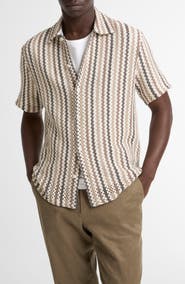 Vince Beach Stripe Short Sleeve Button-Up Shirt
