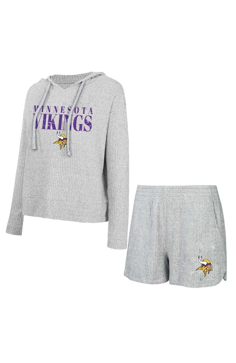 CONCEPTS SPORT Women's Concepts Sport Gray Minnesota Vikings Juniper Long Sleeve Hoodie T-Shirt & Shorts Set, Main, color, Gray